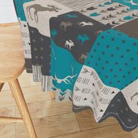 Wholecloth Quilt -Teal Redstone Canyon - Moose, antlers, arrows wild and free  in dark brown/dark grey, beige/tan