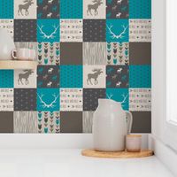 Wholecloth Quilt -Teal Redstone Canyon - Moose, antlers, arrows wild and free  in dark brown/dark grey, beige/tan