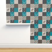 Wholecloth Quilt -Teal Redstone Canyon - Moose, antlers, arrows wild and free  in dark brown/dark grey, beige/tan