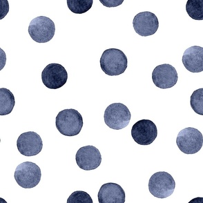 Watercolor dark blue polka dots on white background