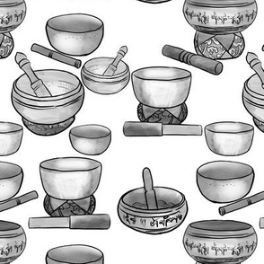 Tibetan Singing Bowls in Black and White