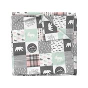 Fearfully and Wonderfully Made Patchwork Fabric || Mint, Pink, Grey