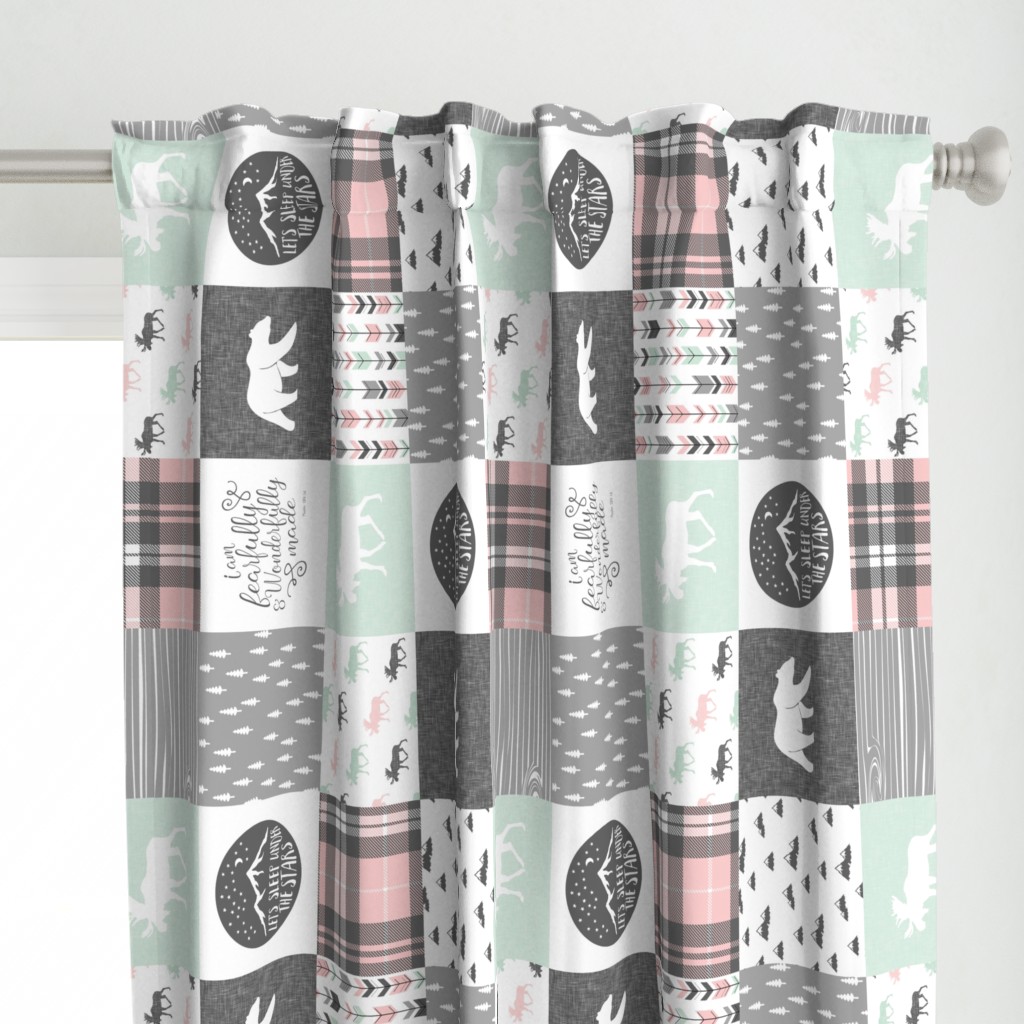 Fearfully and Wonderfully Made Patchwork Fabric || Mint, Pink, Grey (90)