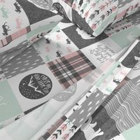 Fearfully and Wonderfully Made Patchwork Fabric || Mint, Pink, Grey (90)