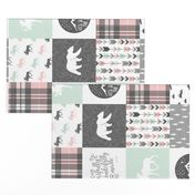 Fearfully and Wonderfully Made Patchwork Fabric || Mint, Pink, Grey (90)