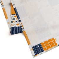 Woodland Patchwork Fabric (navy, orange,green) (90) - buck, moose