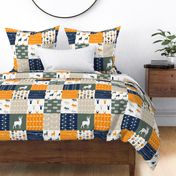 Woodland Patchwork Fabric (navy, orange,green) (90) - buck, moose