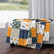 Woodland Patchwork Fabric (navy, orange,green) (90) - buck, moose