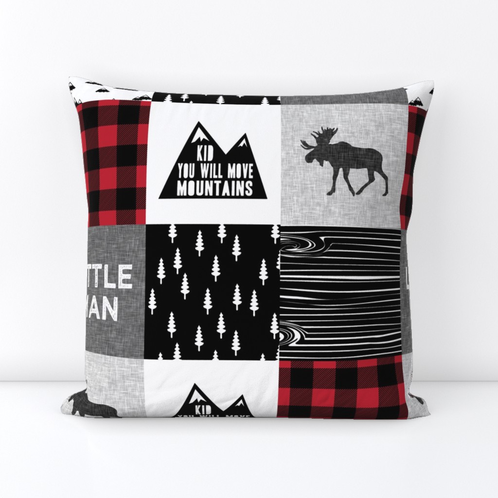 Little Man & You Will Move Mountains Quilt Top - buffalo plaid