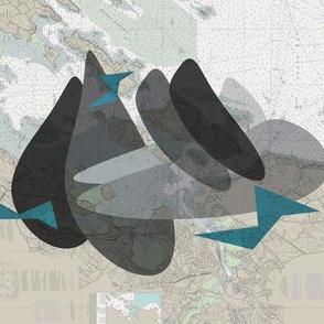 Tea towel travel pilot whales map Portland Maine