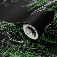 Tea towel green white black sketch contour lines