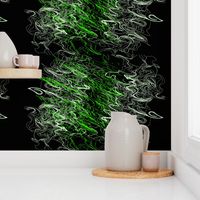 Tea towel green white black sketch contour lines