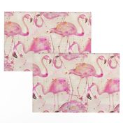 watercolor flamingos in a soft beige palette