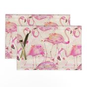 watercolor flamingos in a soft beige palette