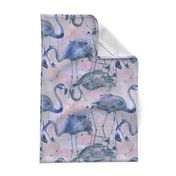 watercolor flamingos in a soft indigo palette