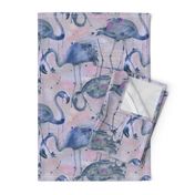 watercolor flamingos in a soft indigo palette