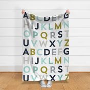 alphabet baby blanket // 54" navy gray aqua mustard