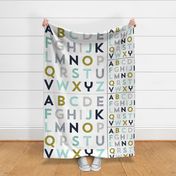 1 blanket + 2 loveys: alphabet baby blanket navy gray aqua