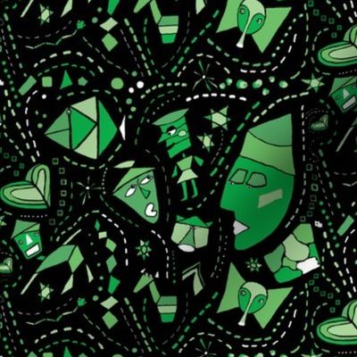 St. Patrick's Day green black geometric tangrams abstract green black