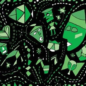 St. Patrick's Day green black geometric tangrams abstract green black