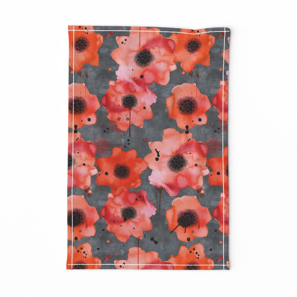 watercolor poppies on dark gray painted background