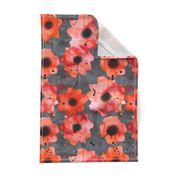 watercolor poppies on dark gray painted background