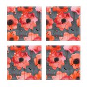 watercolor poppies on dark gray painted background