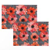 watercolor poppies on dark gray painted background