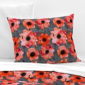 watercolor poppies on dark gray painted background