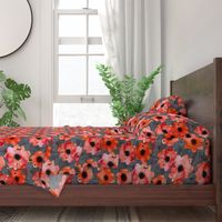 watercolor poppies on dark gray painted background