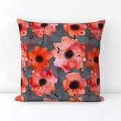 watercolor poppies on dark gray painted background