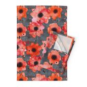 watercolor poppies on dark gray painted background