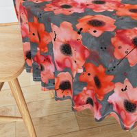 watercolor poppies on dark gray painted background