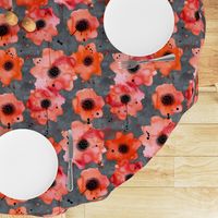 watercolor poppies on dark gray painted background