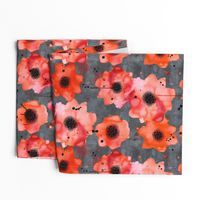 watercolor poppies on dark gray painted background