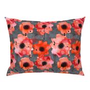 watercolor poppies on dark gray painted background