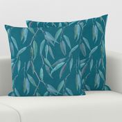 Eucalyptus leaves on teal