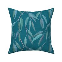 Eucalyptus leaves on teal