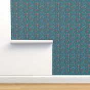 Eucalyptus leaves and flowers on teal