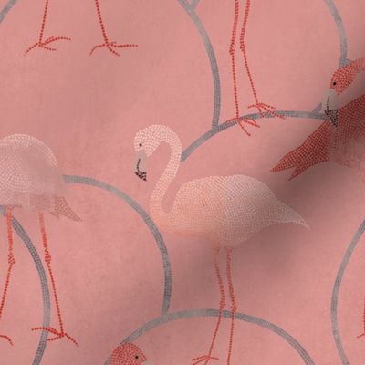 Walk with pink flamingos on coral pink