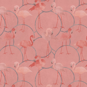 Walk with pink flamingos on coral pink