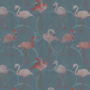 Walk with pink flamingos on grey