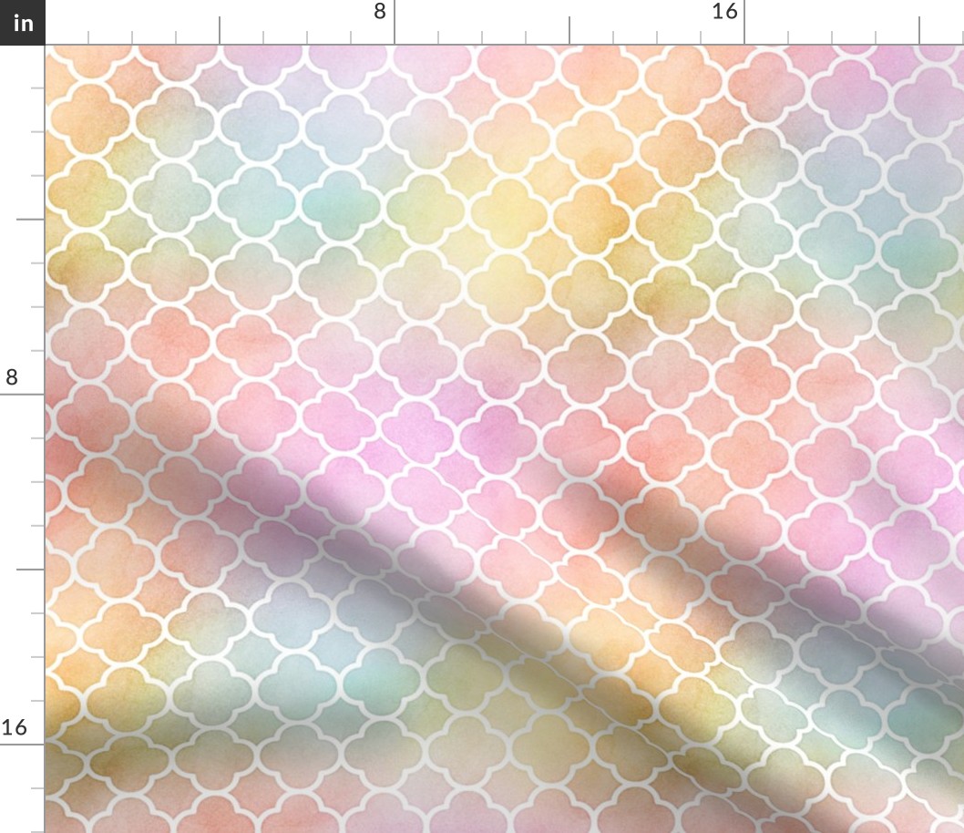 Pastel Rainbow Watercolor Quatrefoil Pattern