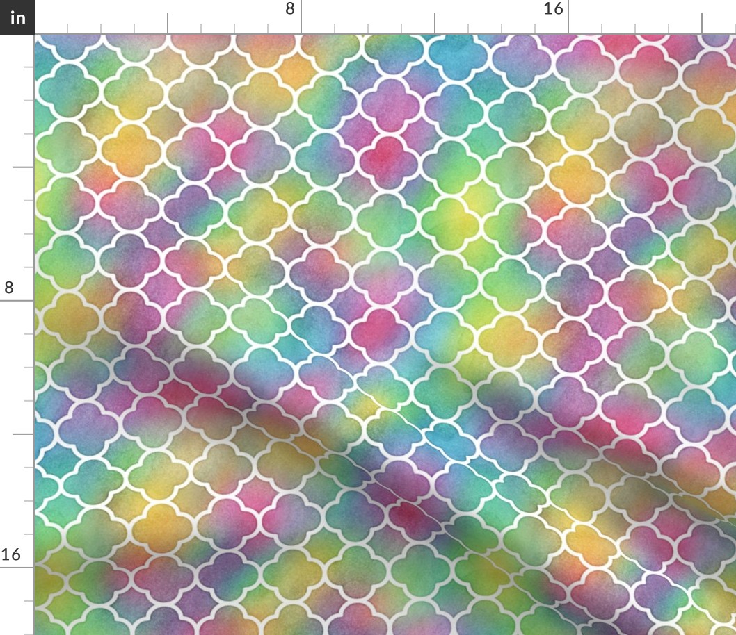 Bright Rainbow Watercolor Quatrefoil Pattern