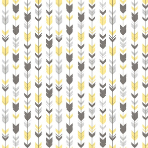 Arrow Feathers - yellow and grey on white - gender neutral woodland nursery