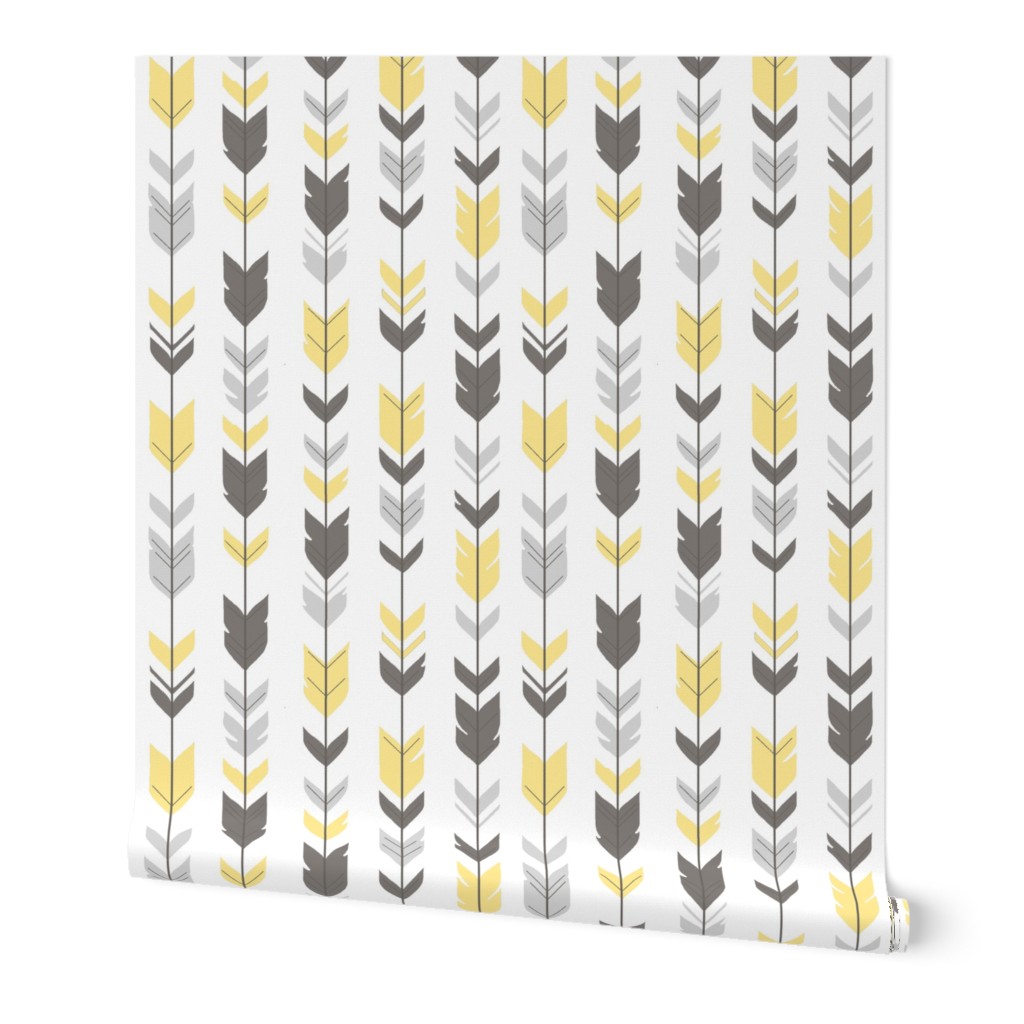 Arrow Feathers - Baby yellow and grey on white