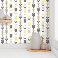 Arrow Feathers - Baby yellow and grey on white