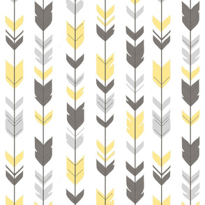 Arrow Feathers - Baby yellow and grey on white
