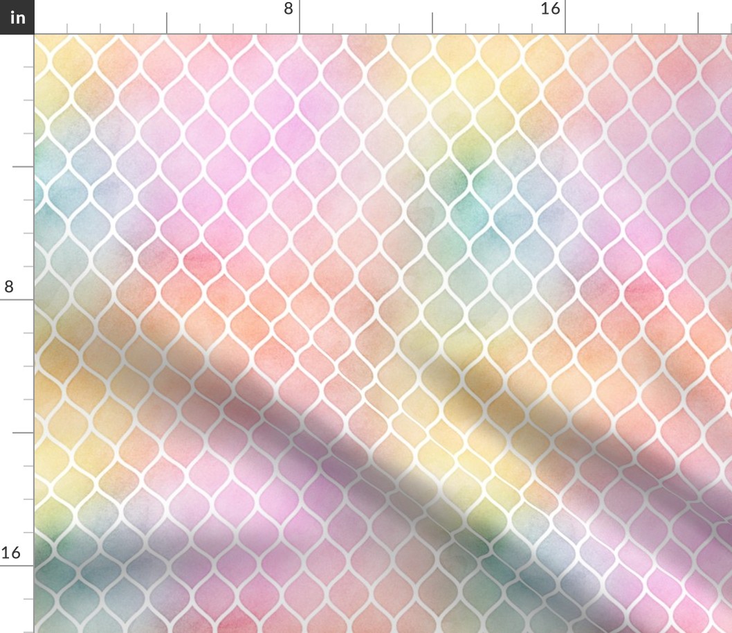 Pastel Rainbow Watercolor Ogee Pattern 1