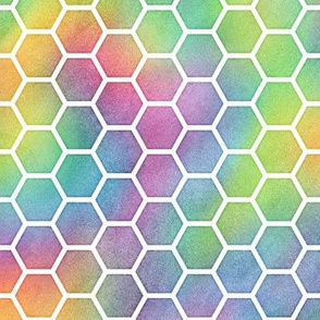Bright Rainbow Watercolor HoneyComb Pattern